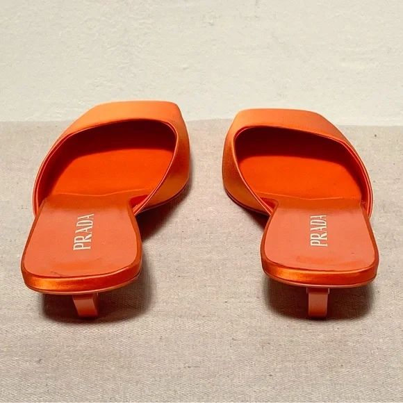 Prada orange satin silk square toe mules logo heels with box size 41 - Picture 6 of 13